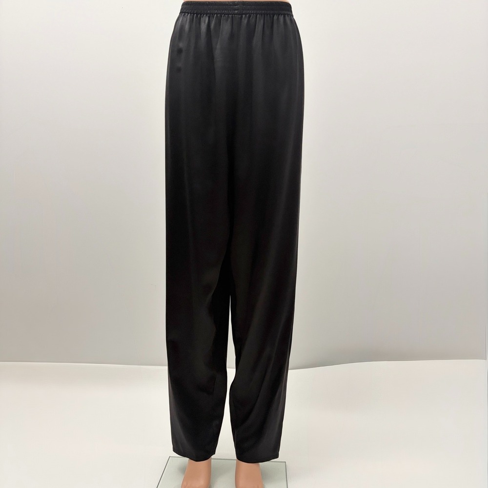 Linda Hutton Silk Pants Vintage Elastic Waist Trousers Medium Black
